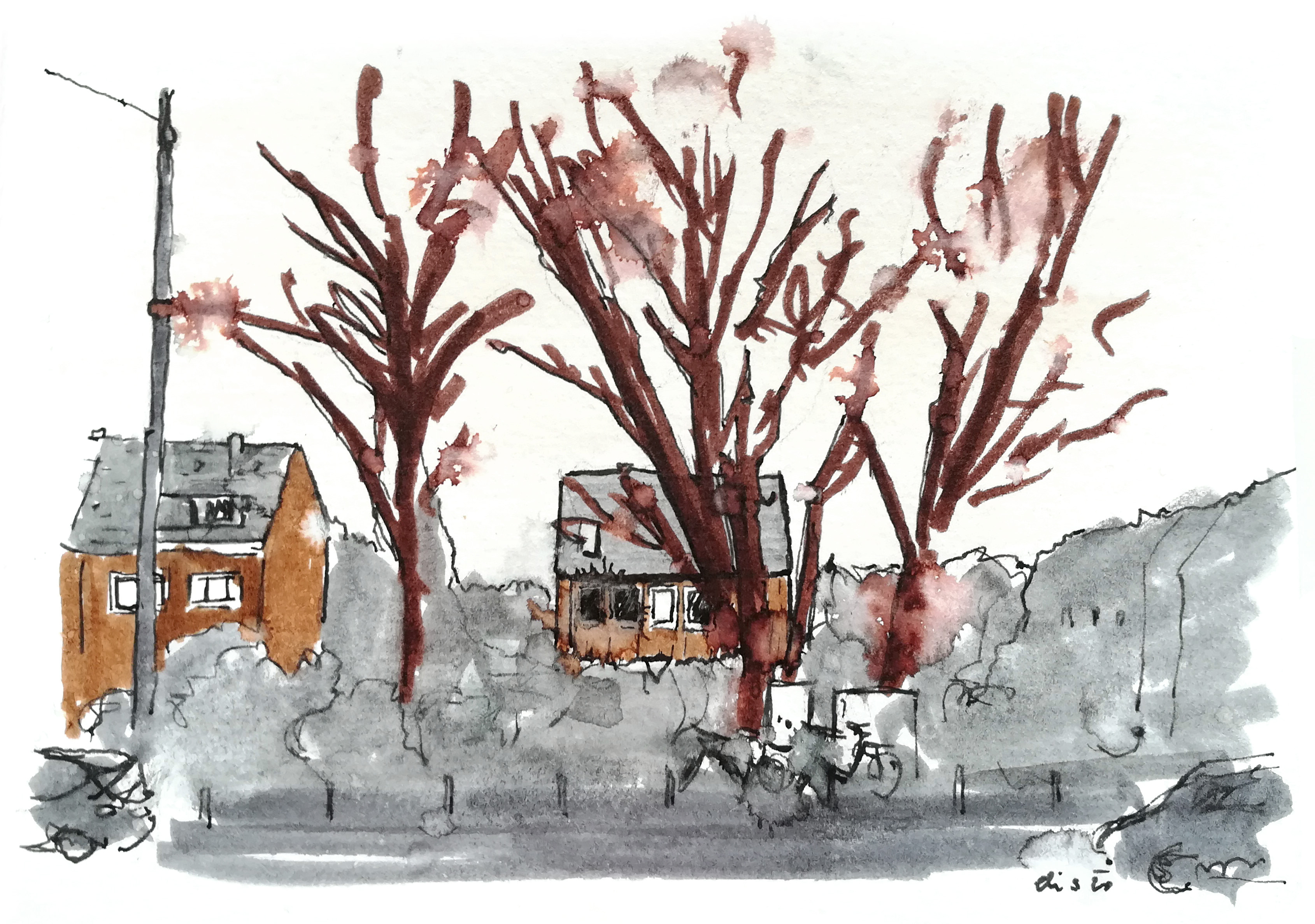 Drawing of House and Trees